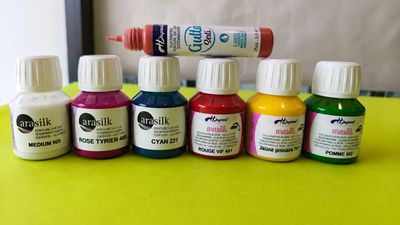 Hdupont Arasilk 50 ml Silk Painting Kit – 5 Colours + Medium + Rust Gutta 25 ml
