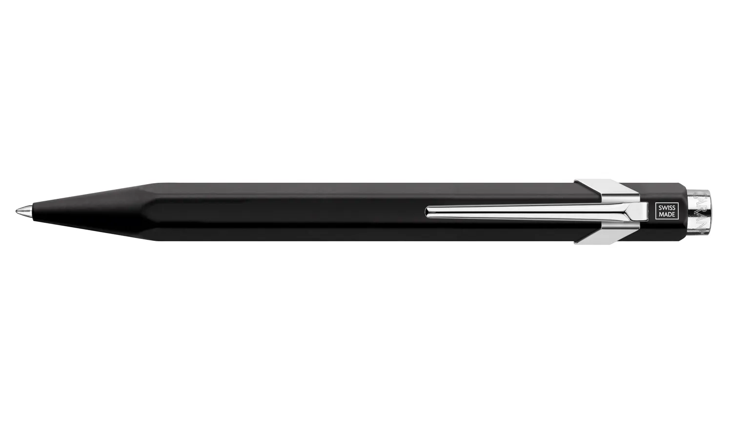 Caran d’Ache 849 roller pen black hexagonal aluminium body detail