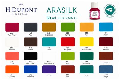 H Dupont Arasilk Heat Fix Silk Paints Complete Set of 24 Shades – 50ml Bottles
