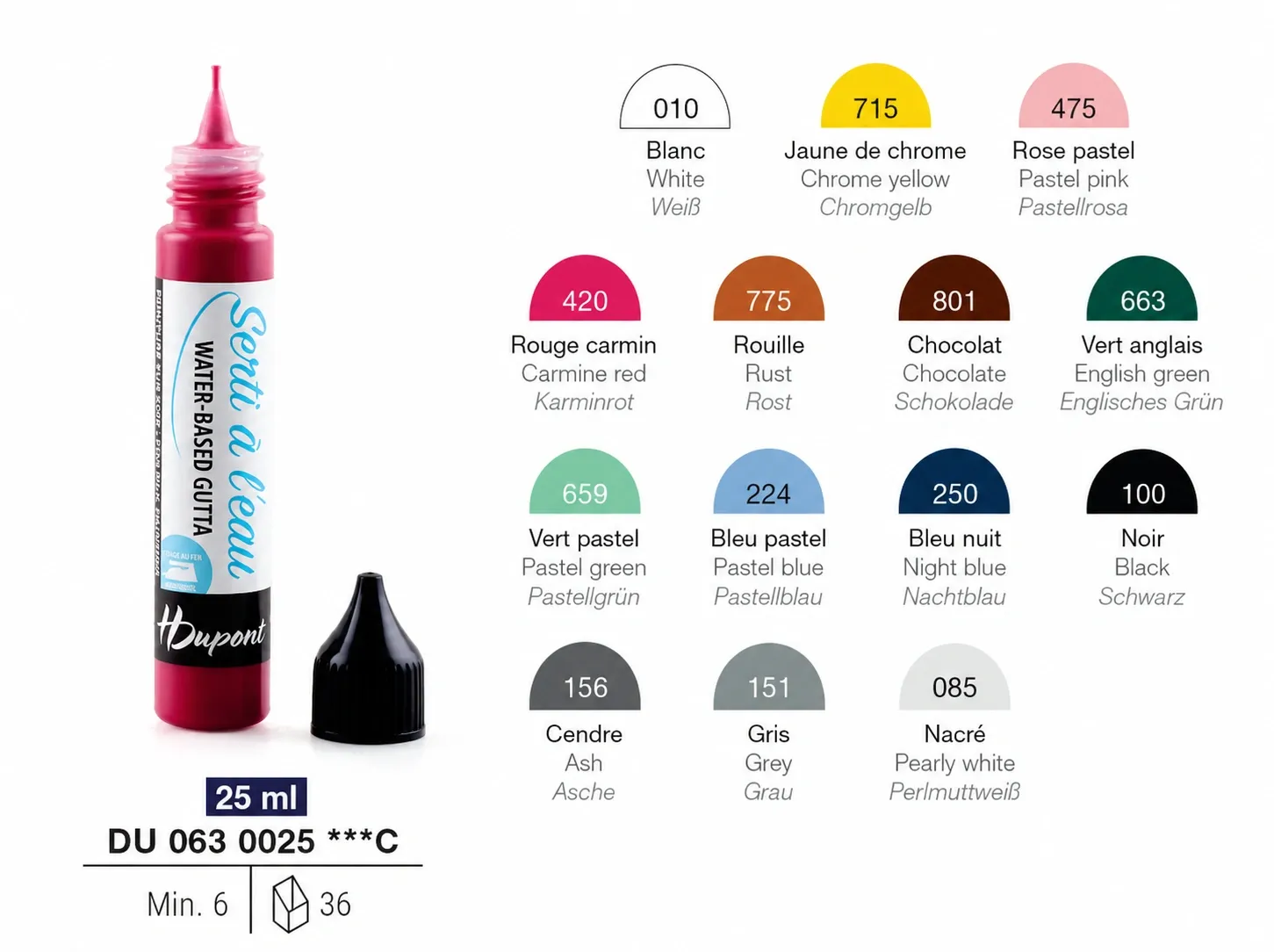 H. Dupont Permanent Serti (Gutta) Set of 14 Colours – Water-Based Silk Painting Outliner | 25 ml Tubes