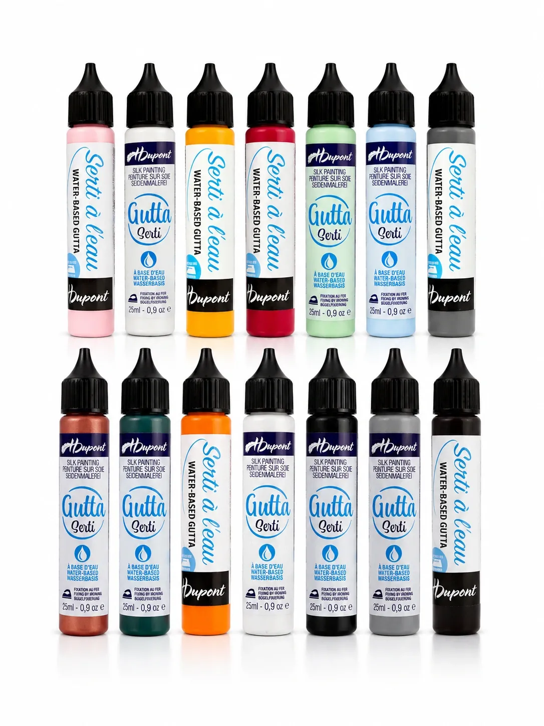 H. Dupont Permanent Serti (Gutta) Set of 14 Colours – Water-Based Silk Painting Outliner | 25 ml Tubes