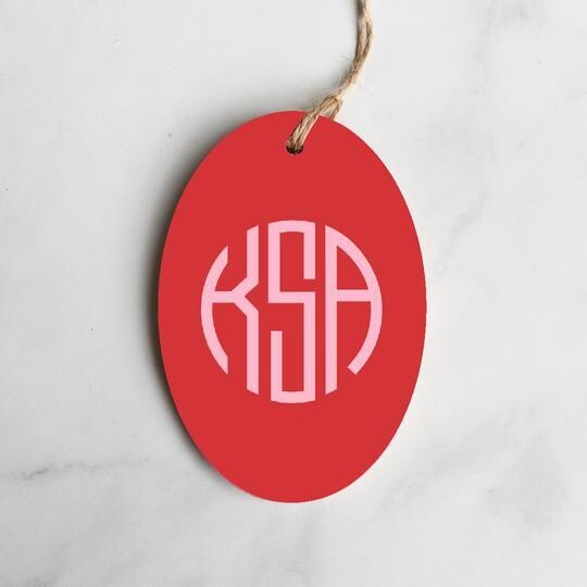 Red Wooden Ornament - Monogram