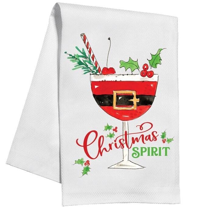 Hand painted Santa Cocktail Kitchen Towel
