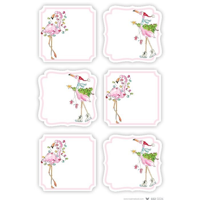 Hand Painted Holiday Flamingoes Die Cut Stickers