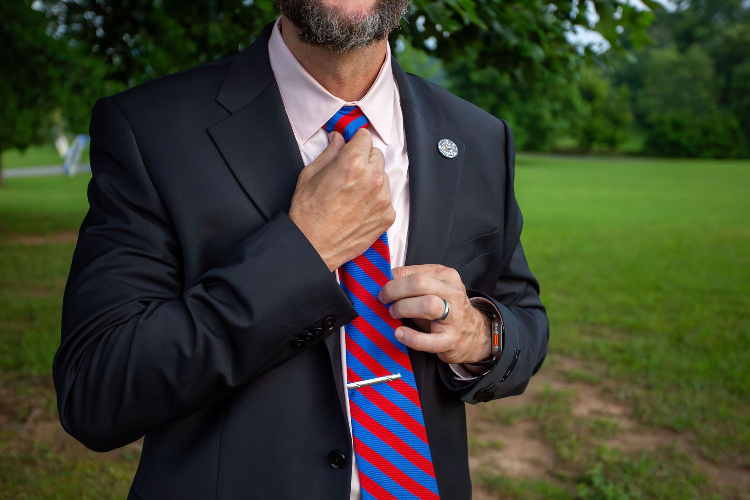 TBC Royal Blue/Scarlet Red Bar Stripes Necktie