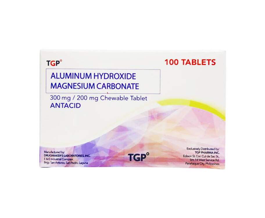 TGP Aluminum Hydroxide Magnesium Carbonate 300mg/ 200mg Chewable 100 Tablets