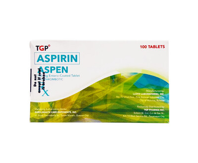 TGP Aspirin Aspen 100mg Enteric-Coated 100 Tablets Antithrombotic
