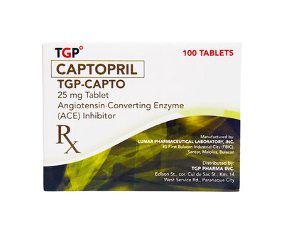 TGP Captopril TGP-Capto 25mg 100 Tablets