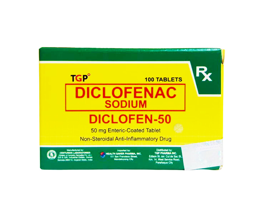 TGP Diclofenac Sodium Diclofen 50mg Enteric-Coated 100 Tablets