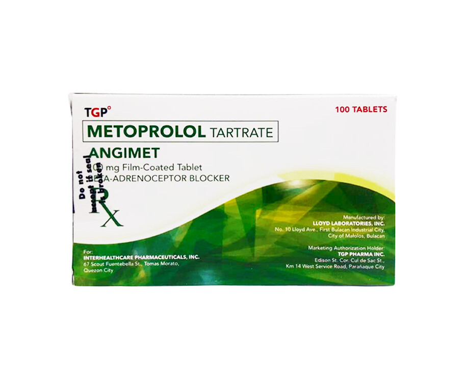 TGP Metoprolol Tartrate Angimet 100mg Film-Coated 100 Tablets