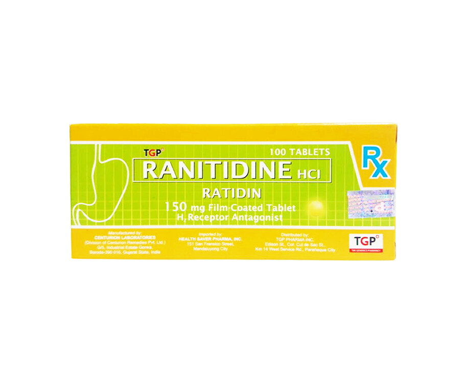 TGP Ranitidine HCI Ratidin 150mg Film-Coated 100 Tablets