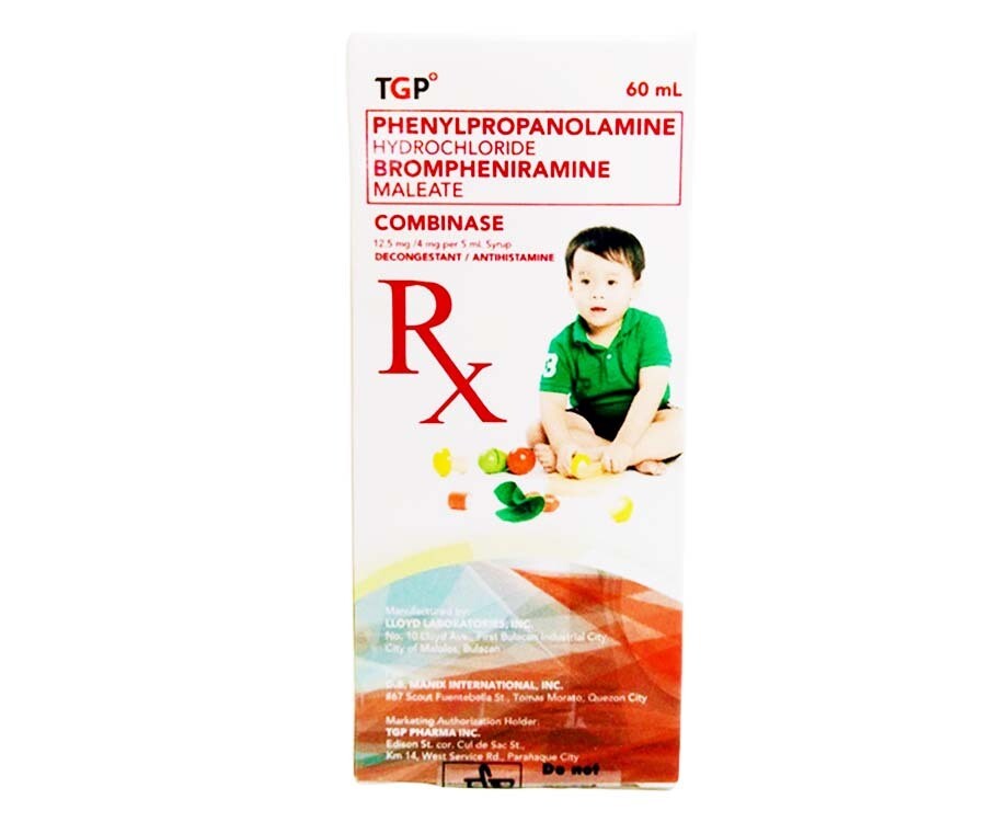 TGP Phenylpropanolamine Hydrochloride Brompheniramine Maleate Combinase 12.5mL/ 4mg per 5mL Syrup 60mL