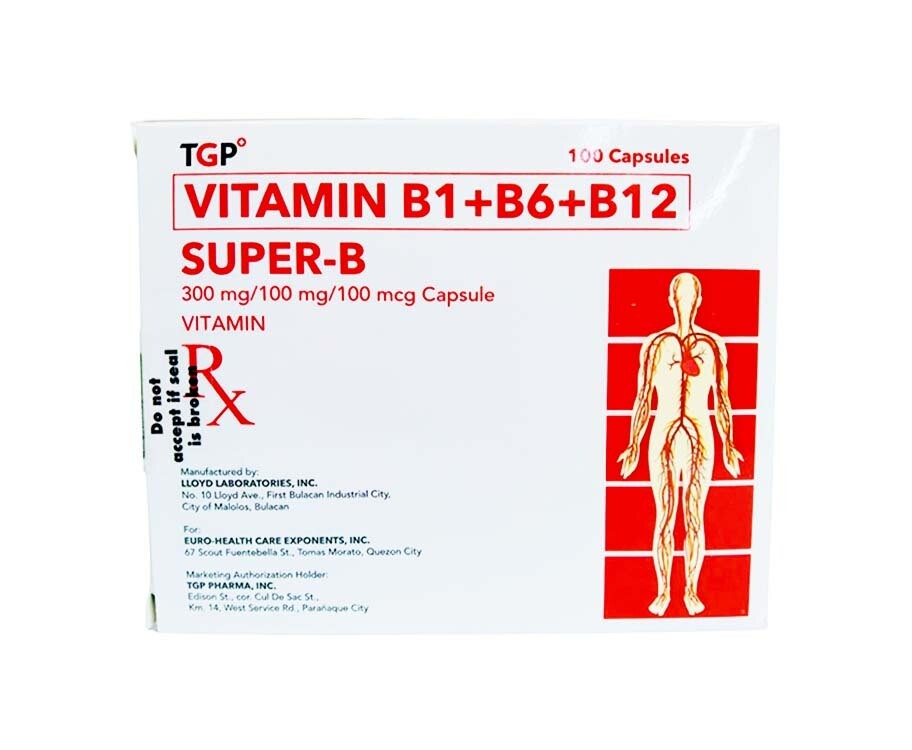 TGP Vitamin B1 + B6 + B12 Super-B 300mg/ 100mg/ 100mcg 100 Capsules