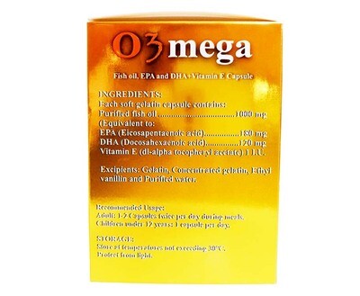 TGP O3 Mega Fish Oil, EPA and DHA + Vitamin E Capsule 100 Softgel Capsule