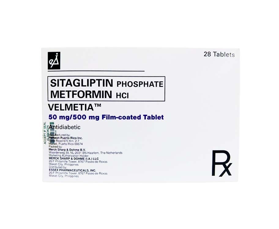 TGP Sitagliptin Phosphate Metformin HCl Velmetia 50mg/ 500mg Film-Coated 28 Tablets