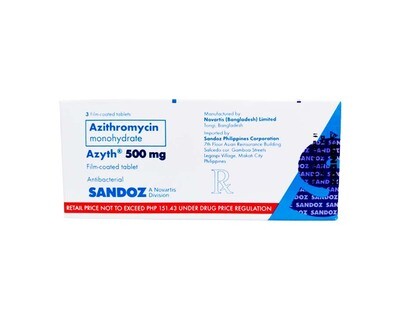 Sandoz Azyth Azithromycin Monohydrate 500mg 3 Film-Coated Tablets