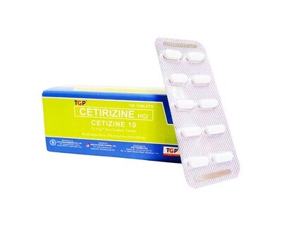 TGP Cetirizine HCI Cetizine 10mg Film-Coated 100 Tablets Antihistamine (Piperazine derivative)