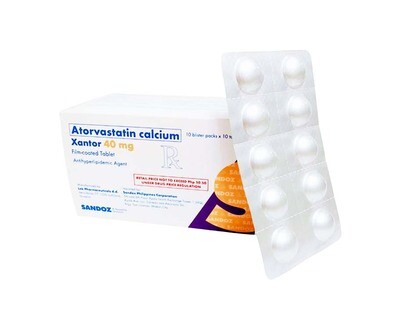Sandoz Atorvastatin Calcium Xantor 40mg Film-Coated (10 Blister Packs x 10 Tablets)