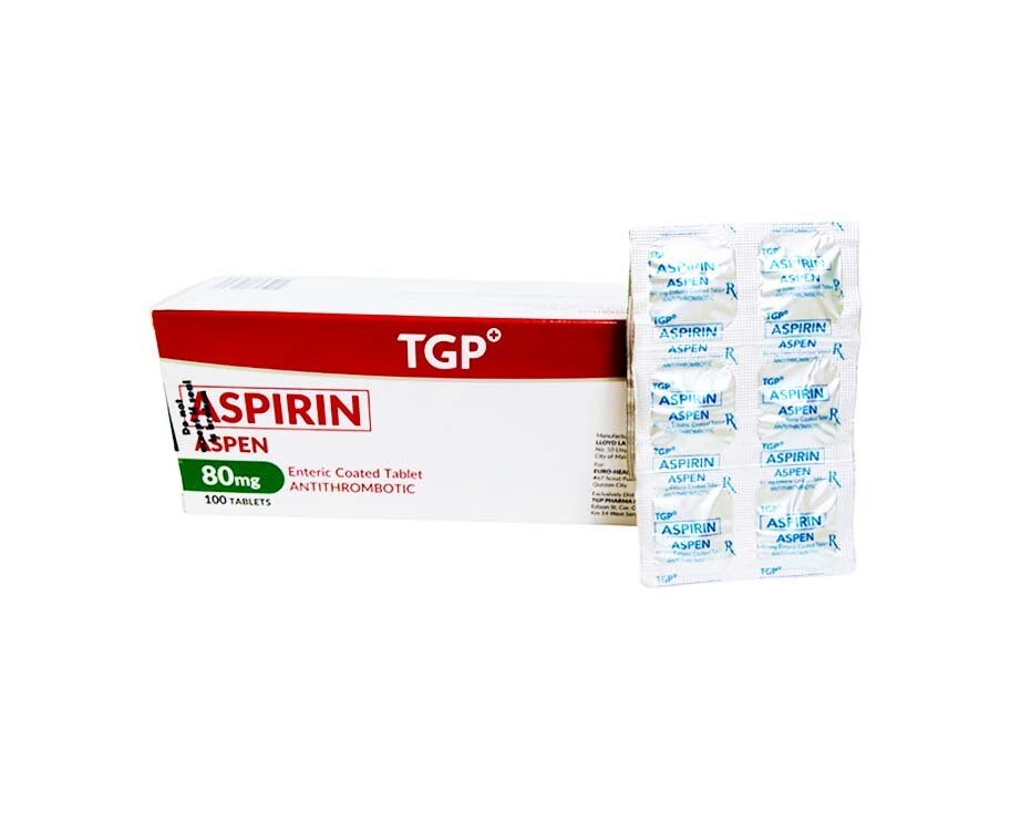 TGP Aspirin Aspen 80mg Enteric Coated 100 Tablets Antithrombotic