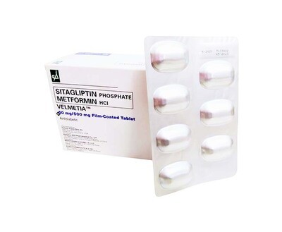 Sitagliptin Phosphate Metformin HCI Velmetia 50mg/ 500mg Film-Coated 28 Tablets