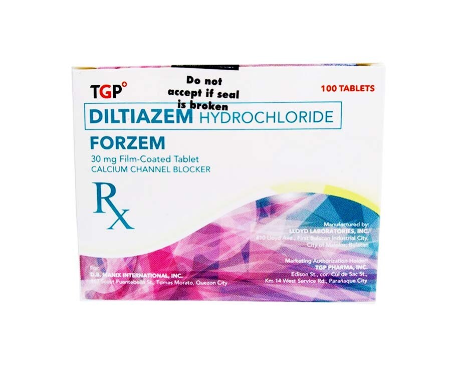 TGP Forzem Diltiazem Hydrochloride 30mg Film-Coated 100 Tablets
