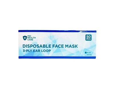 Pro Health Care Disposable Face Mask 3-Ply Ear Loop Blue 50 Pieces