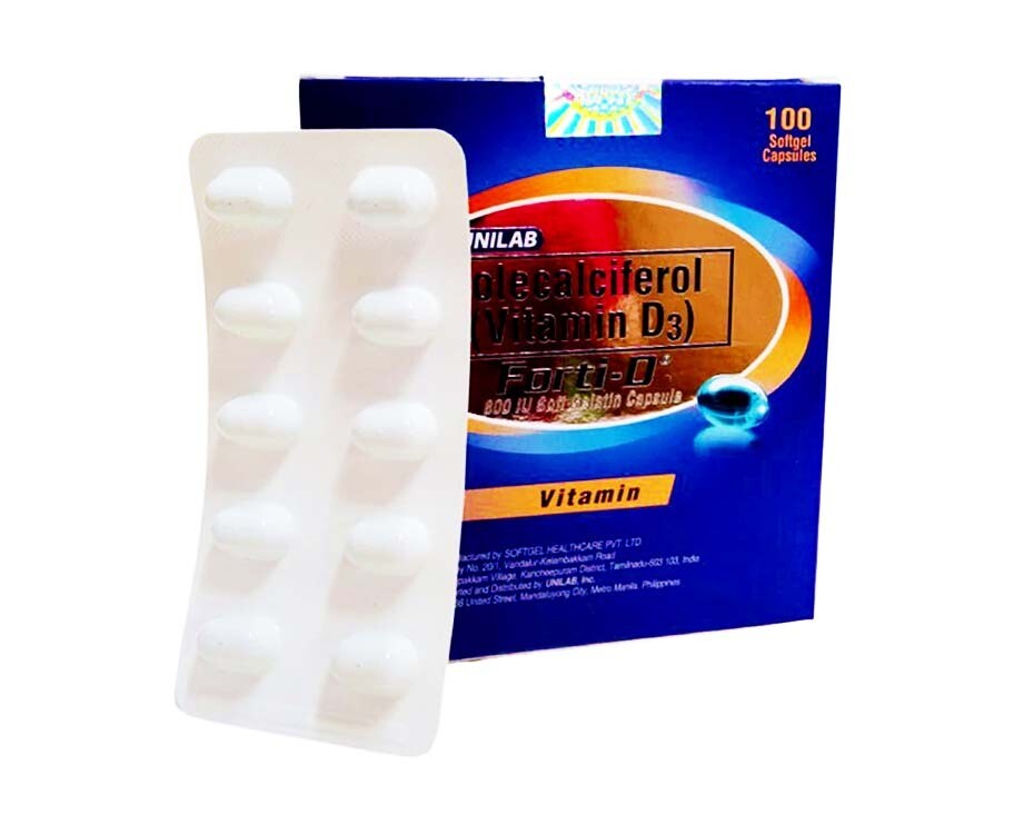 Unilab Colecalciferol (Vitamin D3) Forti-D Vitamin 800 I.U. 100 Soft Gelatin Capsules