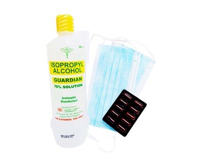 Isopropyl Alcohol Guardian 70% Solution 500mL + Sodium Ascorbate 562.43mg Capsule + Free Face Mask 2 Pieces