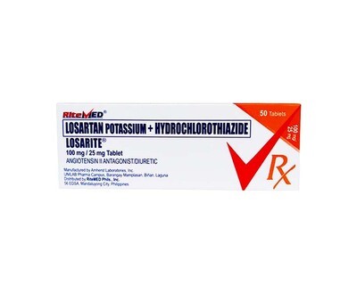 RiteMed Losartan Potassium + Hydrochlorothiazide Losarite 100mg/ 25mg Tablet 50 Tablets