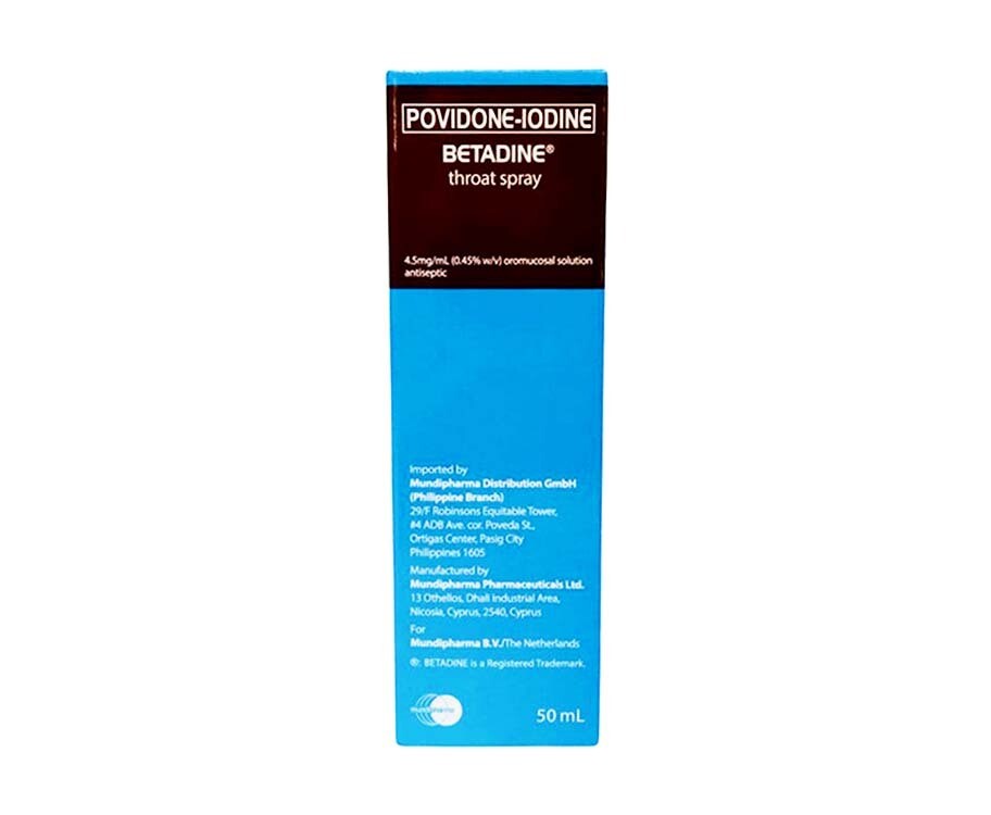 Povidone-Iodine Betadine Throat Spray 4.5mg/mL (0.45% w/v) oromucosal solution antiseptic 50mL