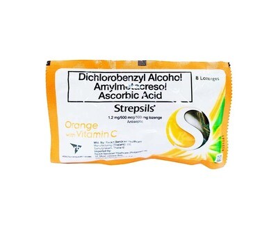 Strepsils Dichlorobenzyl Alcohol Amylmetacresol Ascorbic Acid Orange with Vitamin C 8 Lozenges