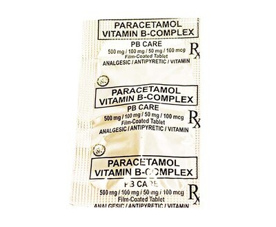 PB Care Paracetamol Vitamin B-Complex 500mg/ 100mg/ 50mg/ 100 mcg 1 Film-Coated Tablet Analgesic/ Antipyretic/ Vitamin