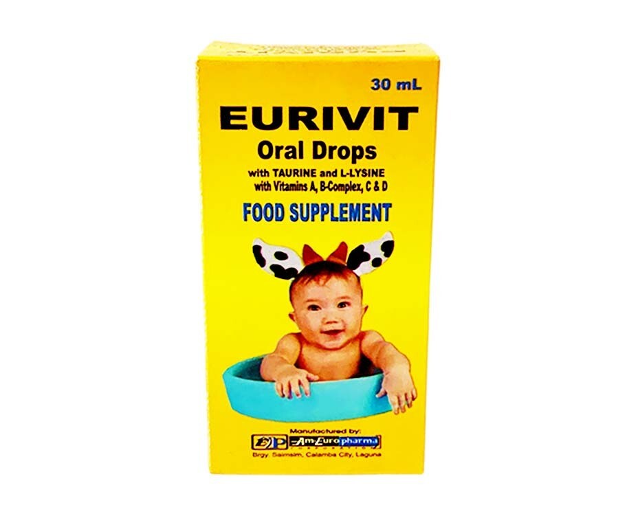 Eurivit Oral Drops with Taurine and L-Lysine with Vitamins A, B-Complex, C & D Food Supplement 30mL