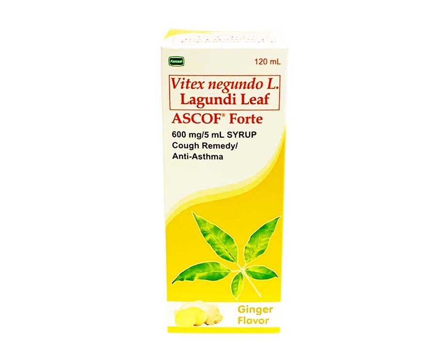 Vitex Negundo L. Lagundi Leaf Ascof Forte Syrup Cough Remedy/ Anti-Asthma Ginger Flavor 120mL