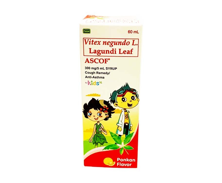 Vitex Negundo L. Lagundi Leaf Ascof Cough Remedy/ Anti-Asthma For Kids Ponkan Flavor 60mL