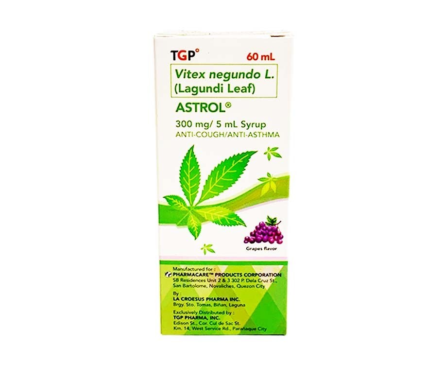TGP Vitex Negundo L. (Lagundi Leaf) Astrol 300mg/ 5mL Syrup Anti-Cough/ Anti-Asthma Grapes Flavor 60mL