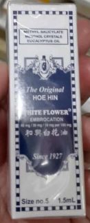 Methyl Salicylate Menthol Crystals Eucalyptus Oil The Original Hoe Hin White Flower Embrocation Size No. 3 (1.5mL)