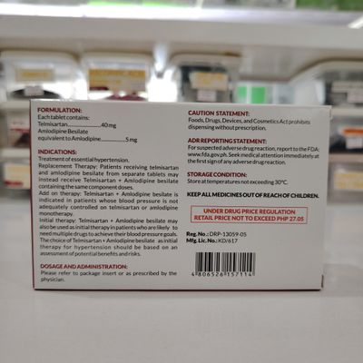 Telmisartan+Amlodipine ZENOVIA 40mg/5mg