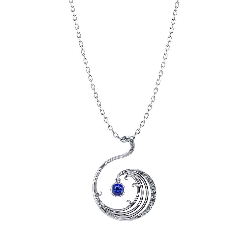 Personalized Sapphire Wave Diamond Necklace