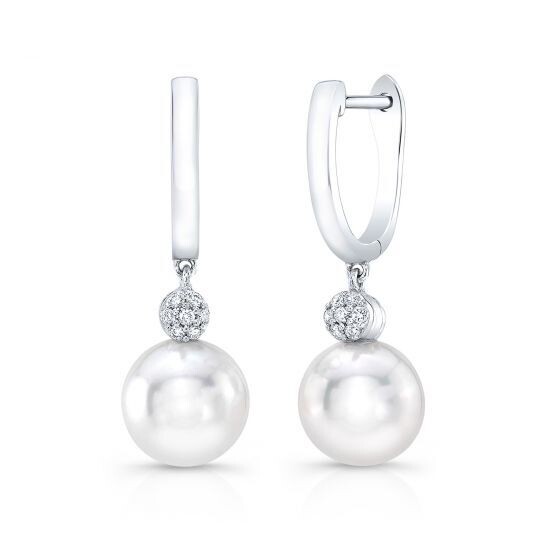 Personalized Pearl & Diamond Pave Disk Dangle Earring