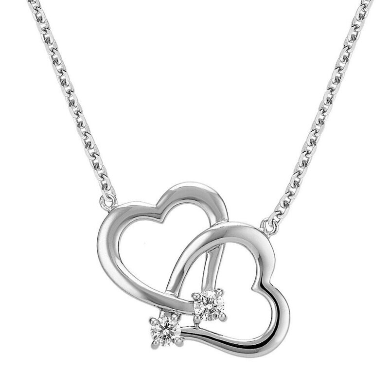 Personalized Linking Hearts Necklace with Round Diamond