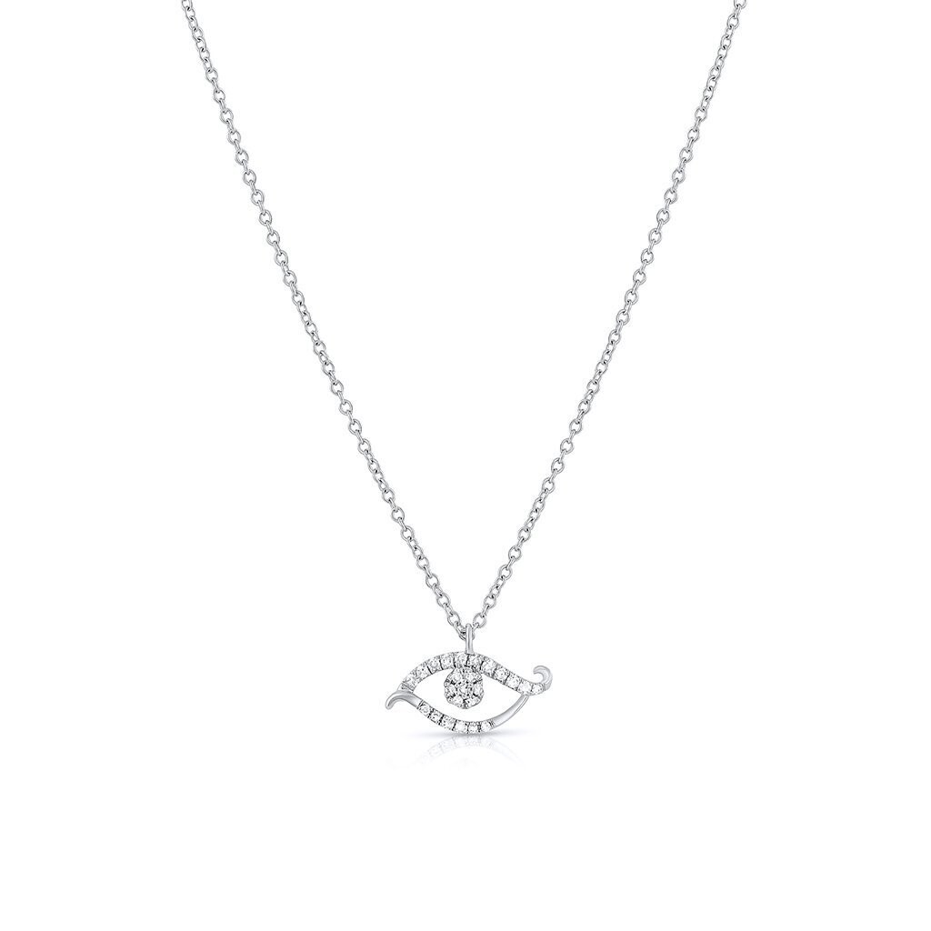 Personalized Diamond Scrolled Evil Eye Pendant Necklace