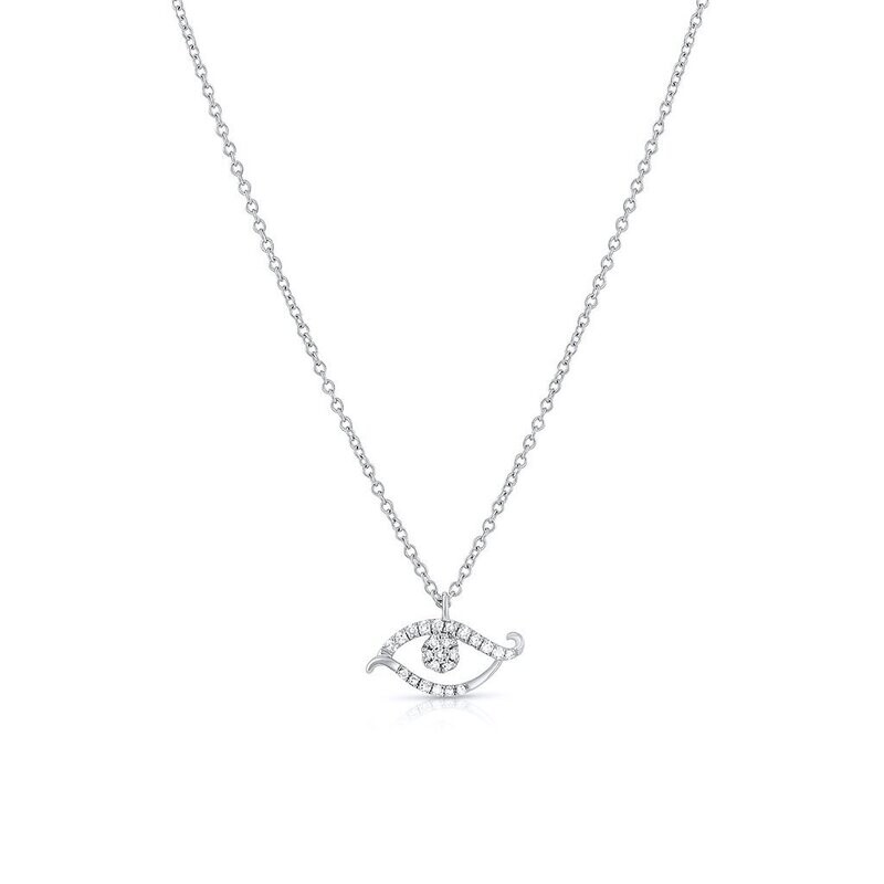 Personalized Diamond Scrolled Evil Eye Pendant Necklace