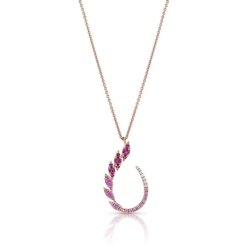 Personalized Pink Sapphire Open Pear Shape Necklace
