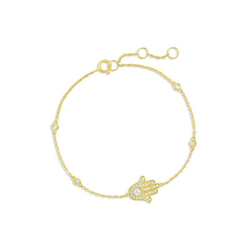 Personalized Diamond Dangle Hamza Chain Link Bracelet