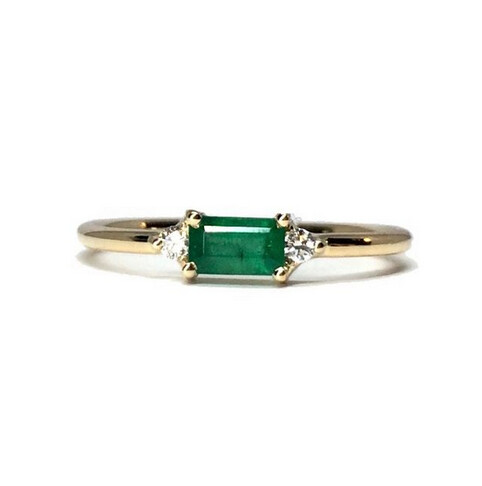 Emerald Cut 0.3 ct Emerald, Diamond Ring