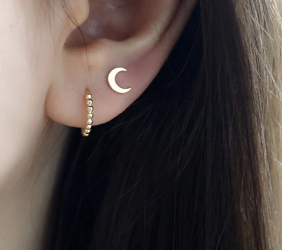 Moon Earrings and Dotted Huggies Set