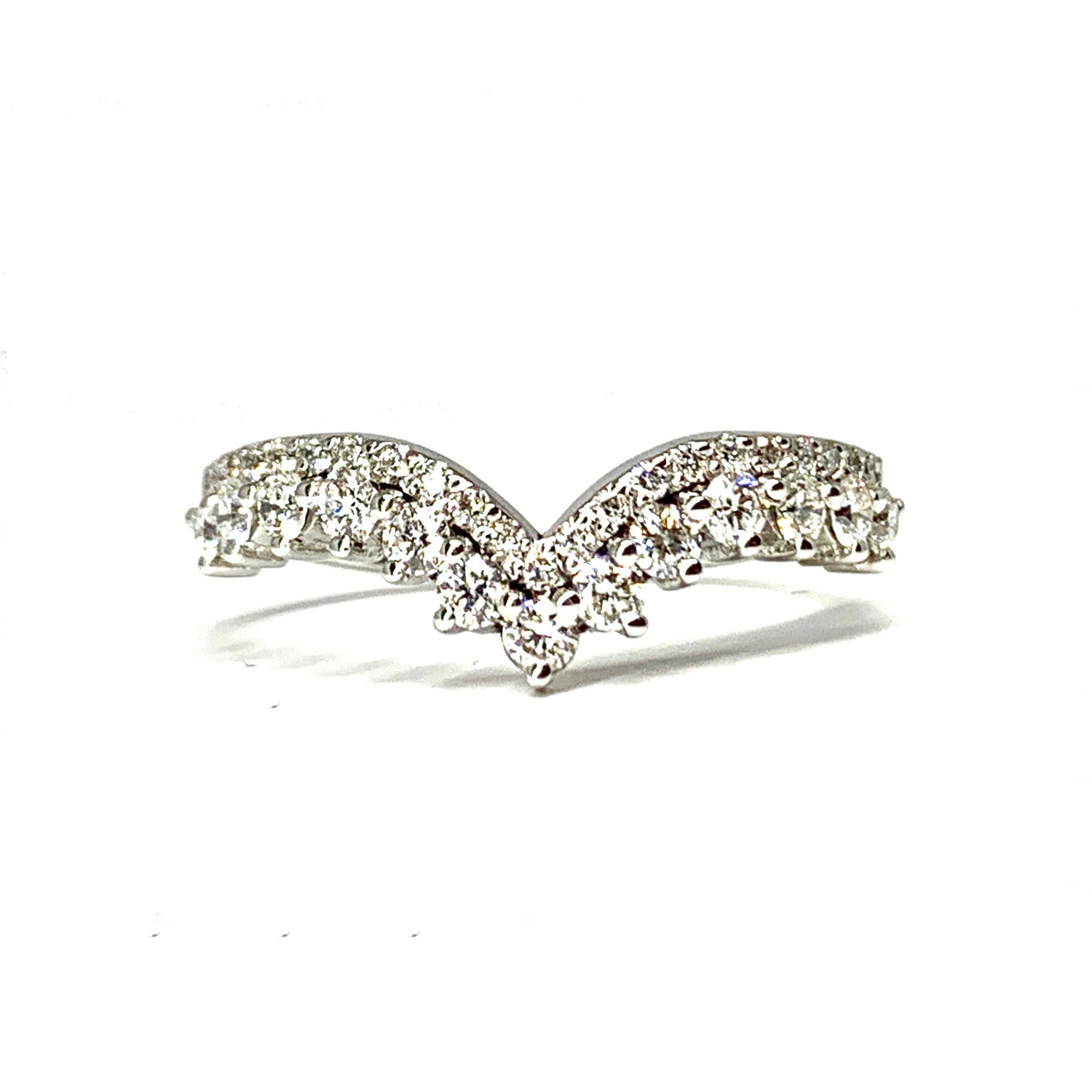 V Shaped 3.5 mm Double Row Half Eternity Diamond Ring