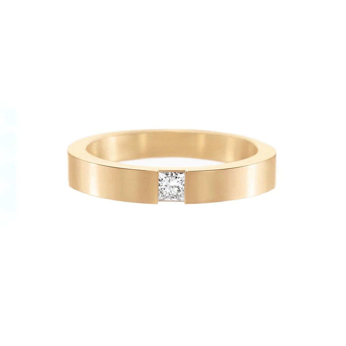 Princess Cut Diamond Flat Gold Band