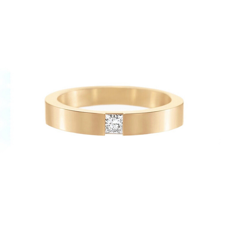 Princess Cut Diamond Flat Gold Band